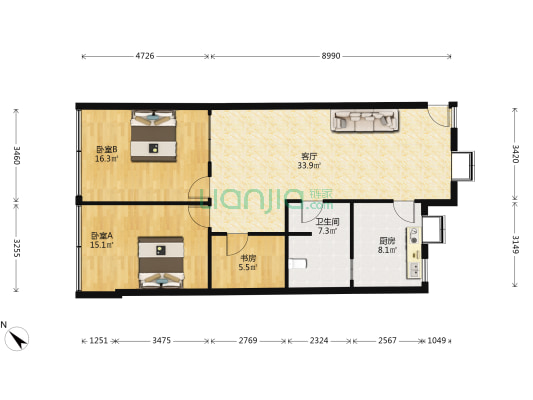 金川阁小区 3室1厅1卫 107平方