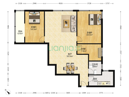 银城大厦 3室1厅1卫 152平方