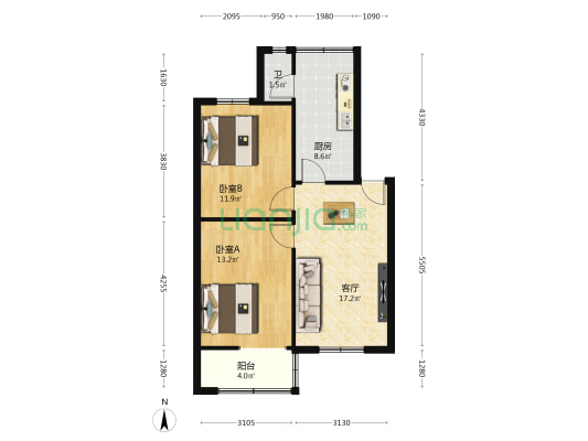 大业路33号 2室1厅1卫 64平方
