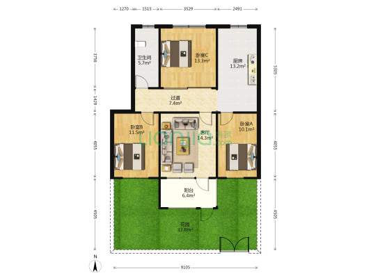 中七新村五区 3室1厅1卫 92平方