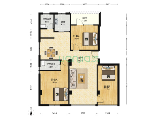 岗前小区 3室1厅2卫 111平方