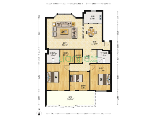 绿岛山庄 3室2厅2卫 133平方