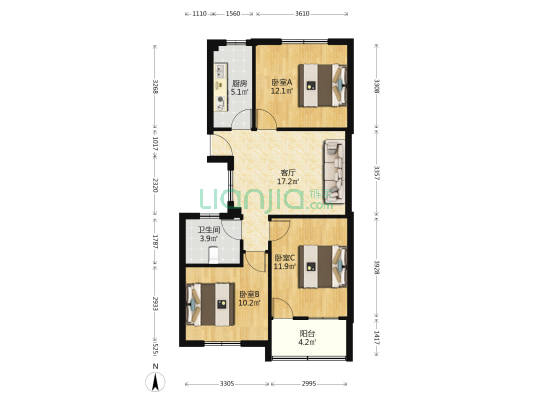 民安路260-264小区 3室1厅1卫 84平方