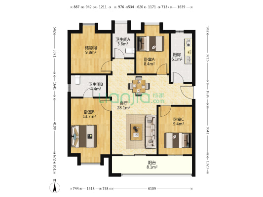 光谷未来城 3室1厅2卫 121平方