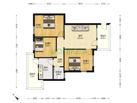 粮油宿舍 3室1厅1卫 79平方