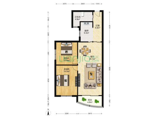 山水茗苑 2室1厅1卫 103平方