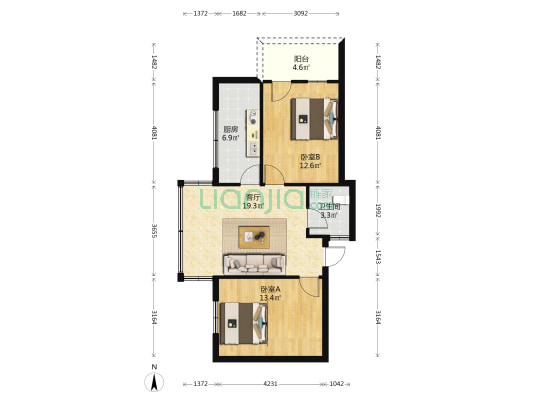 明苑园 2室1厅1卫 72平方