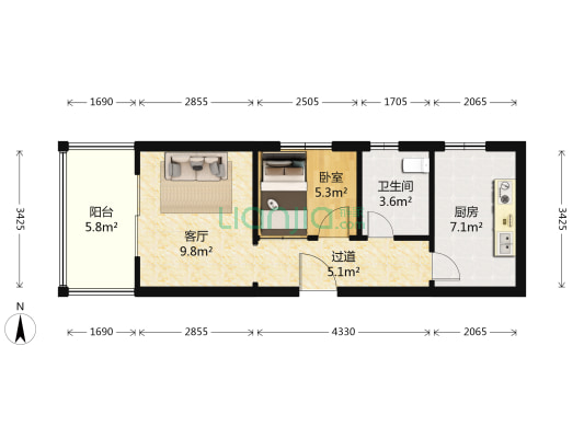 鑫苑二七鑫中心 1室1厅1卫 54平方