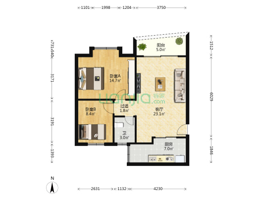 迅发苑 2室1厅1卫 72平方