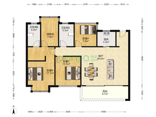 萧悦中御府 3室1厅2卫 129平方