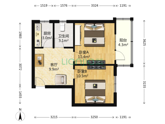 杨柳青路101号 2室1厅1卫 52平方