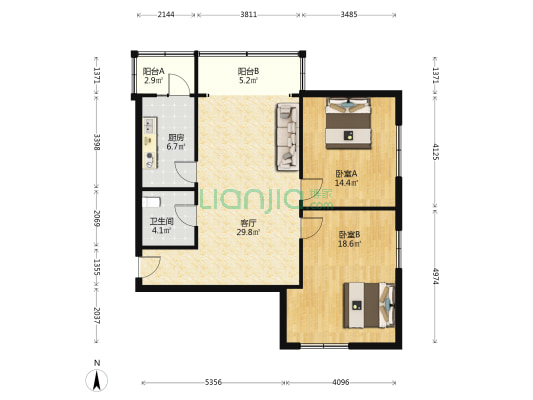 香通家园 2室1厅1卫 108平方