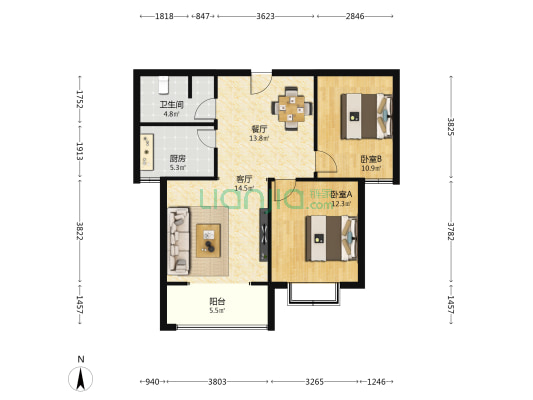 宗家梁安置小区 2室2厅1卫 93平方