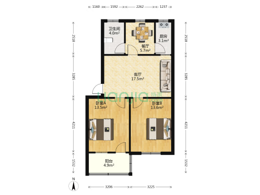 电信北院 2室2厅1卫 74平方