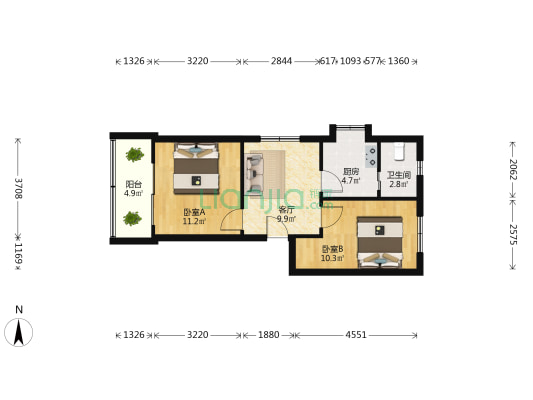 二七北路752号 2室1厅1卫 52平方
