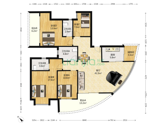 嘉信城市广场 4室1厅3卫 150平方