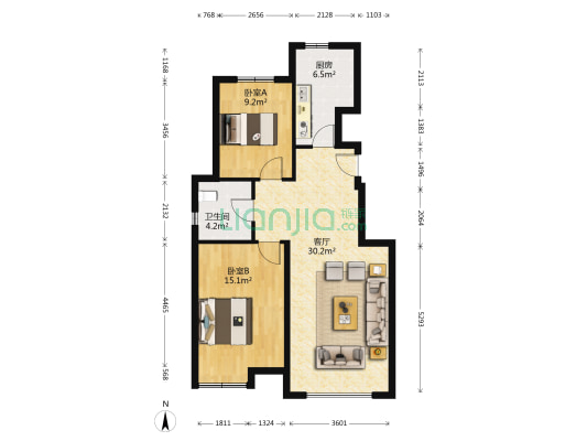 夏各庄内环南路17号院 2室1厅1卫 87平方