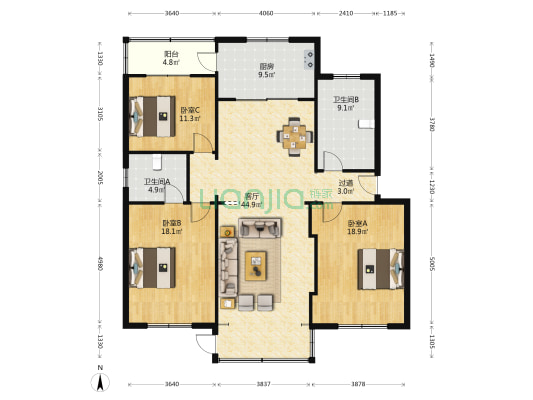 中信小区 3室1厅2卫 148平方