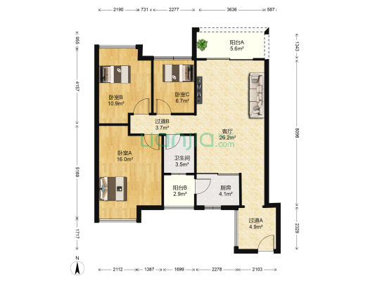 蓝海银湾 3室1厅1卫 89平方