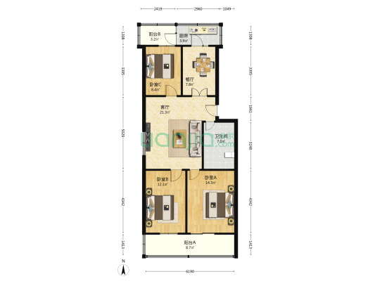陕西电力科学研究院家属院 3室2厅1卫 100平方