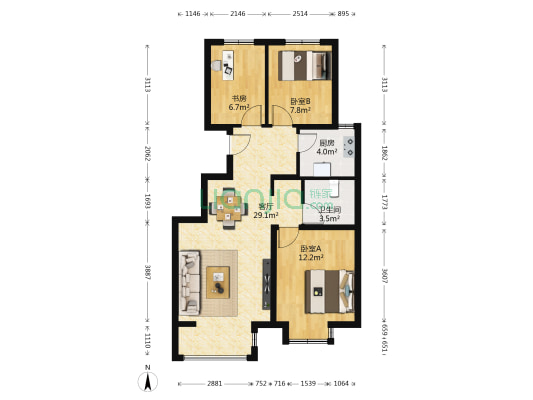 国际花园4号院 3室1厅1卫 89平方