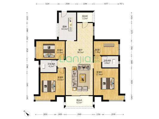 德保豪庭 4室1厅2卫 129平方