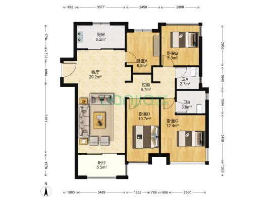 万科公园大道 4室1厅2卫 118平方