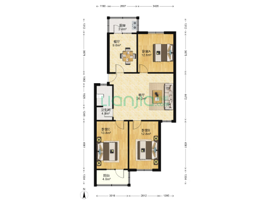 隆芳综合楼 3室2厅1卫 112平方