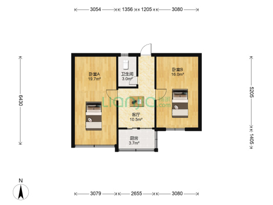 交通路6号院 2室1厅1卫 61平方