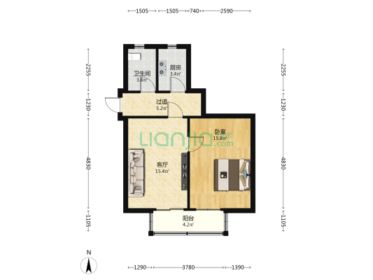电厂小区三区 1室1厅1卫 55平方