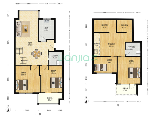 浴美苑 5室1厅2卫 100平方