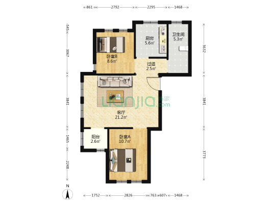 汽车城社区 2室1厅1卫 83平方