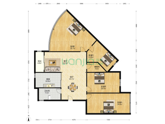 建工综合楼 4室2厅1卫 193平方