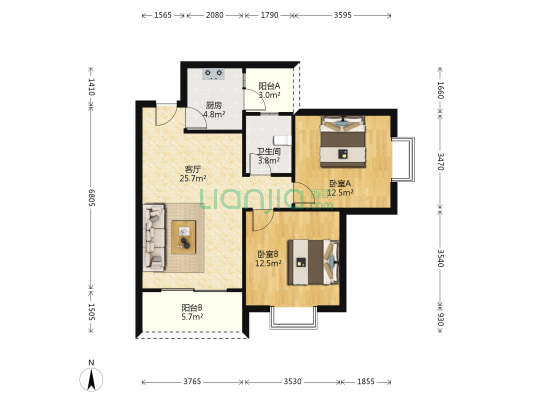 龙洲花园 2室1厅1卫 84平方