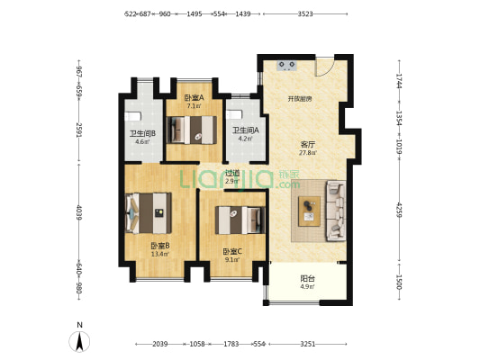 观山嶺湖 3室1厅2卫 102平方