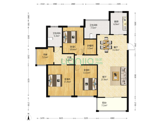 正大新城国际 4室2厅2卫 143平方