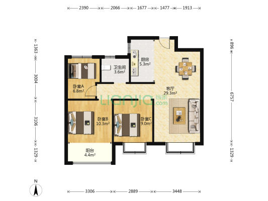 开元盛世硕园A区 3室1厅1卫 100平方