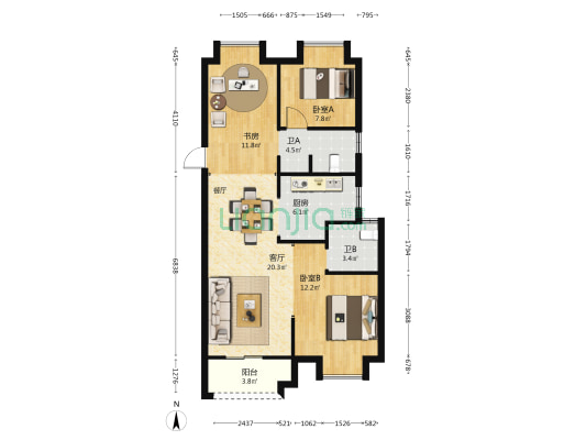 龙湖昱光之城 3室1厅2卫 98平方