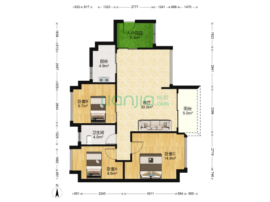 保利中央公园 3室1厅1卫 99平方