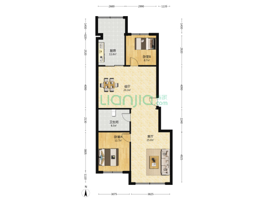 龍城御苑 2室2厅1卫 117平方