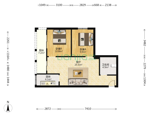 华天明珠紫阳府 2室1厅1卫 84平方