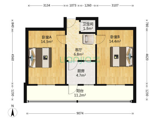 山化宿舍 2室1厅1卫 57平方