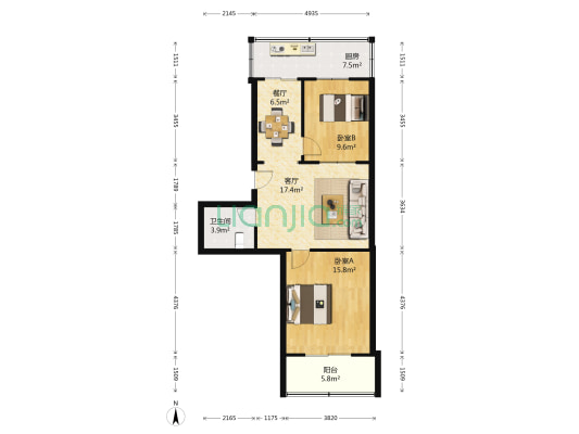 56中宿舍 2室2厅1卫 83平方