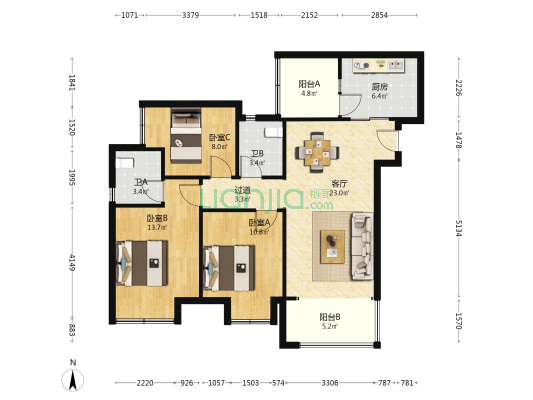 中交中央公园美璟 3室1厅2卫 98平方