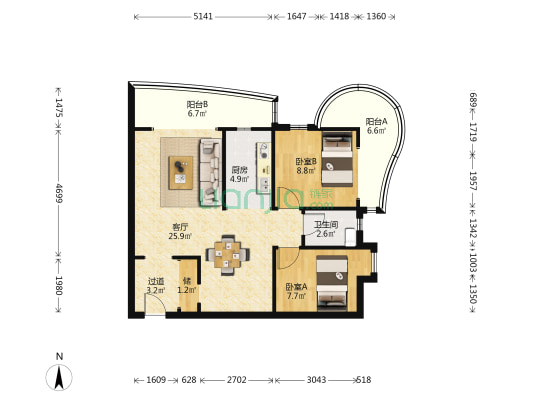 逸华轩 2室1厅1卫 85平方