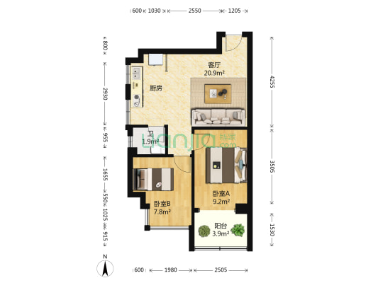 世贸商城 2室1厅1卫 67平方