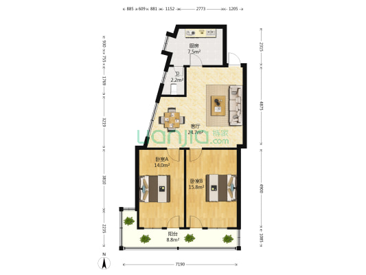青山南路下沙沟 2室1厅1卫 84平方
