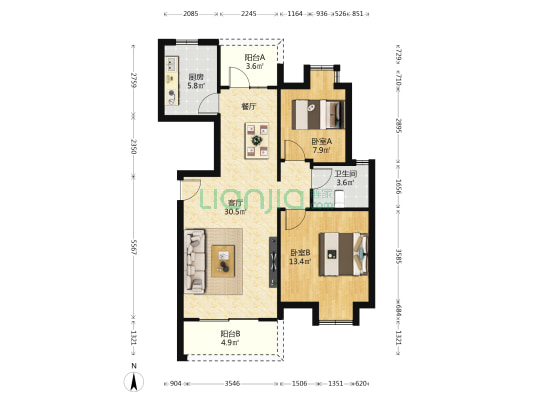 华谊禄丰苑 2室1厅1卫 90平方