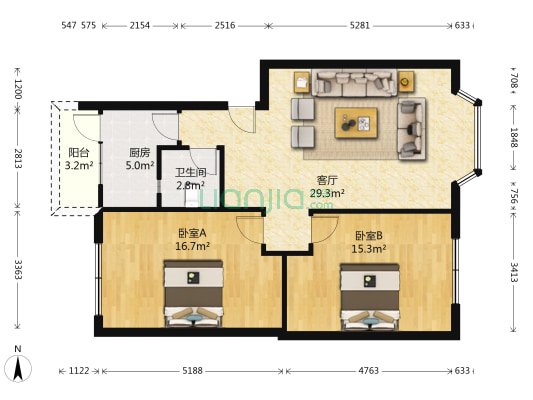 茗興花园 2室1厅1卫 88平方