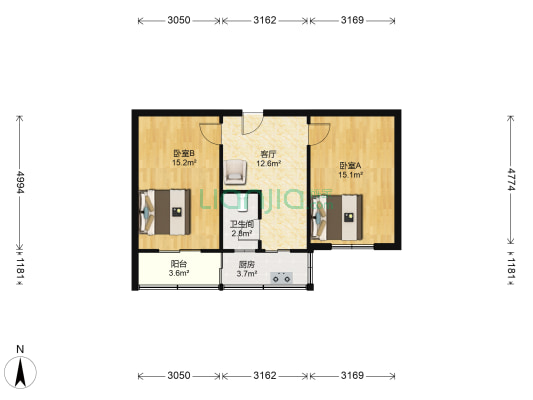 南大桥中铁十六局宿舍楼 2室1厅1卫 62平方